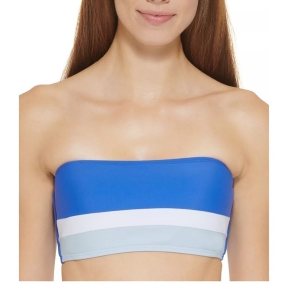 DKNY Colorblocked Bandeau Bikini Top swimsuit, swimwear Blue size L - Picture 1 of 7